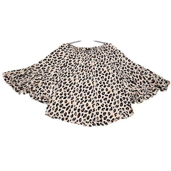 Kobi Halperin Leopard Print Off-Shoulder Ruffle Sleeve Blouse M - Picture 4 of 8